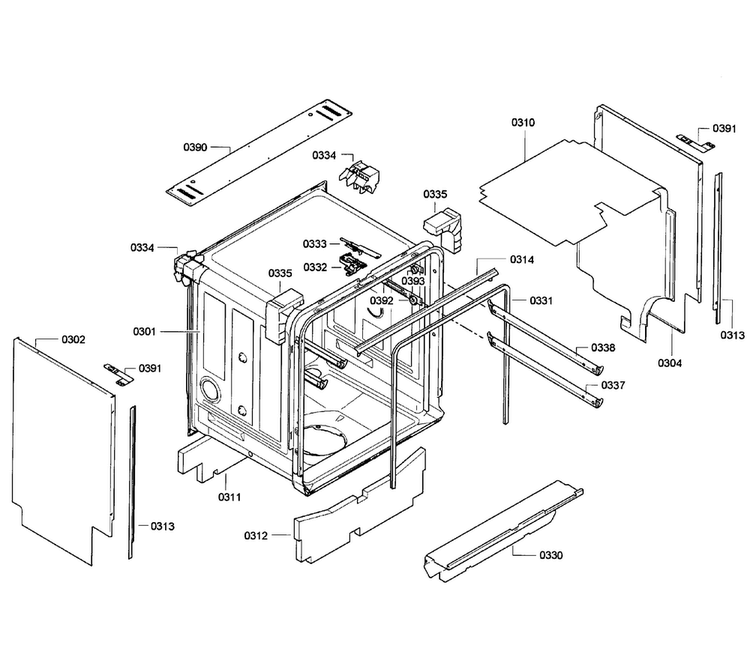 Cabinet Diagram and Parts List for SHV68E13UC 18 Bosch Dishwasher