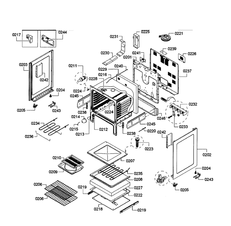 Oven Assy Diagram and Parts List for HES3063U 06 Bosch Range