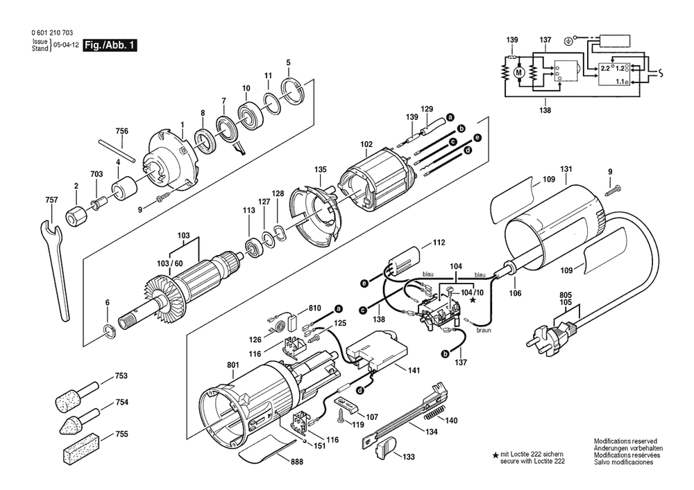 Section 1 Diagram and Parts List for 0601210734  Bosch Sander Grinder
