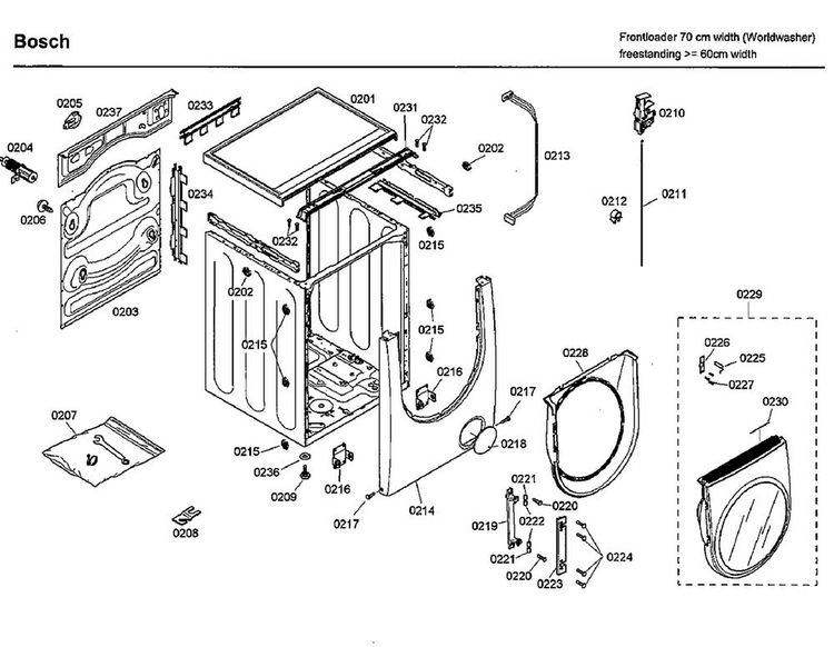 Cabinet/door Diagram and Parts List for WFMC3301UC 10 Bosch Washer