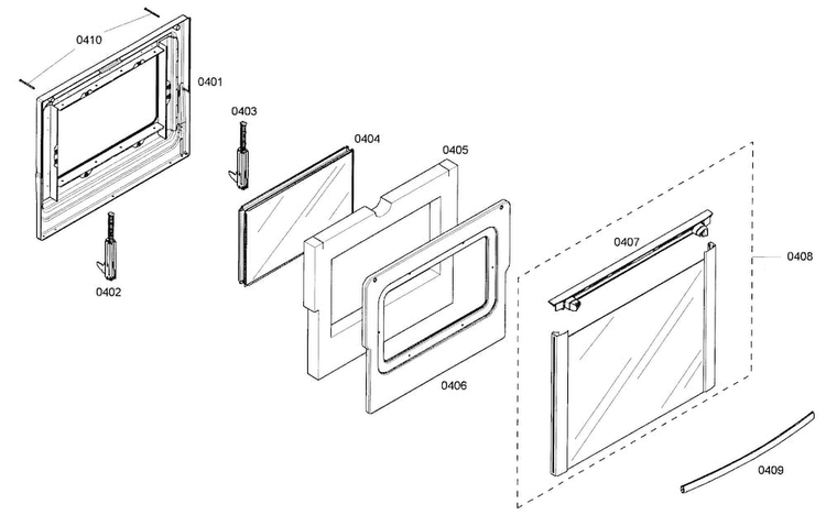 Door Assy Diagram and Parts List for HEI7132U 01 Bosch Range