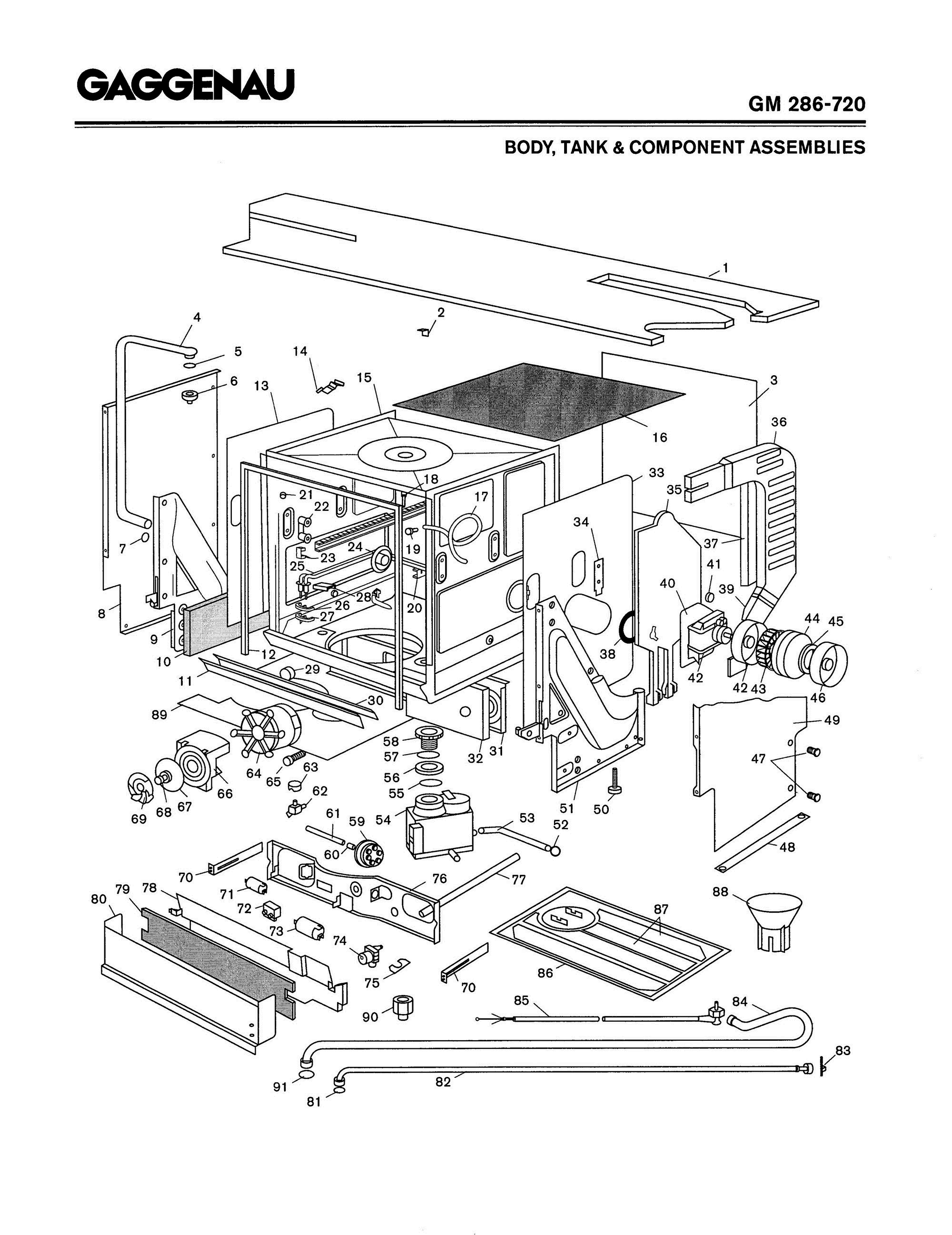 01 - BODY, TANK & COMPONENT ASSEMBLIES Diagram and Parts List for GM286-720  Bosch 