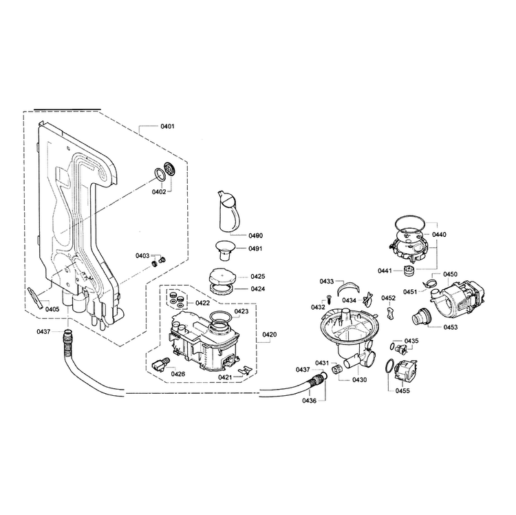 Pump Assy Diagram and Parts List for SGE63E15UC 74 Bosch Dishwasher