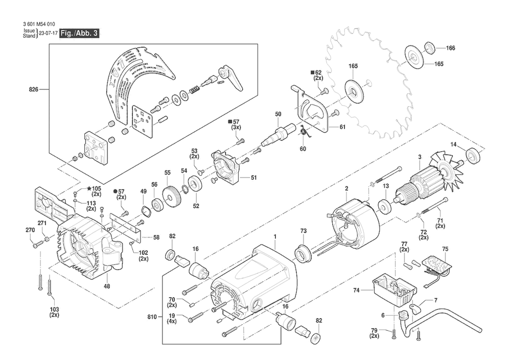 Diagram 3 Diagram and Parts List for GTS15-10 3601M54010 Bosch Table Saw
