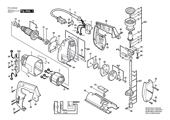Bosch 4580type1 (F012458099) Diagram and Parts List for 4580 (TYPE 1)(F012458099) Bosch Jig Saw