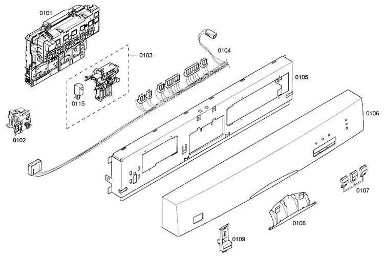 Front Panel Diagram and Parts List for SHE33M02UC 50 Bosch Dishwasher