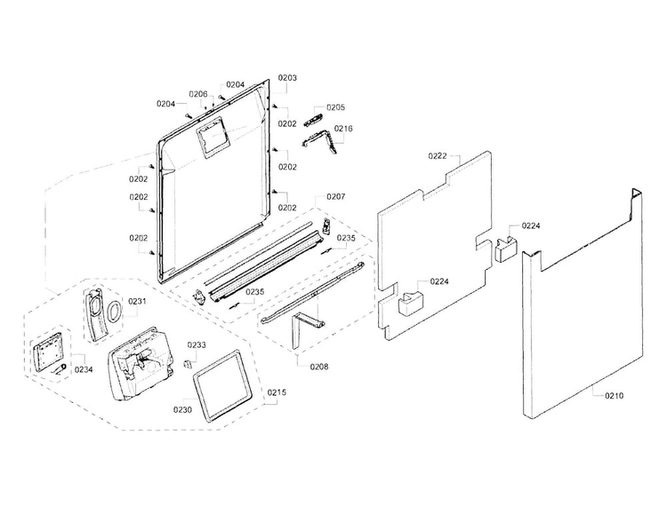 Door Diagram and Parts List for SHE53T56UC 02 Bosch Dishwasher