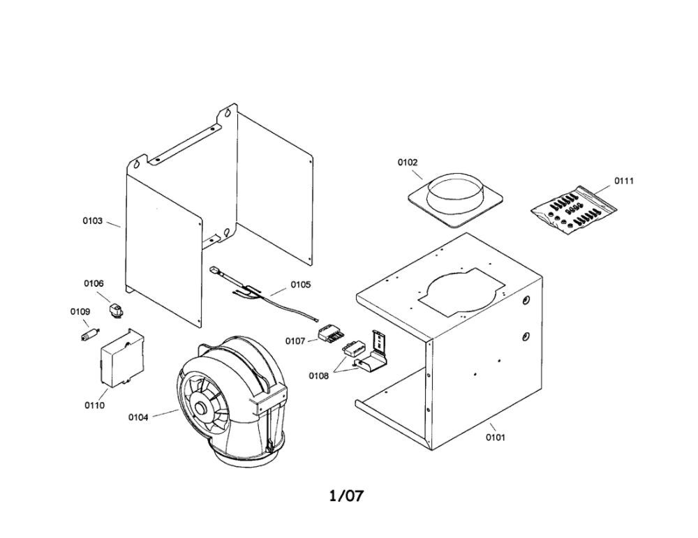 Vent System Diagram and Parts List for VTI610D-01  Thermador Bath & Ventilation Fan