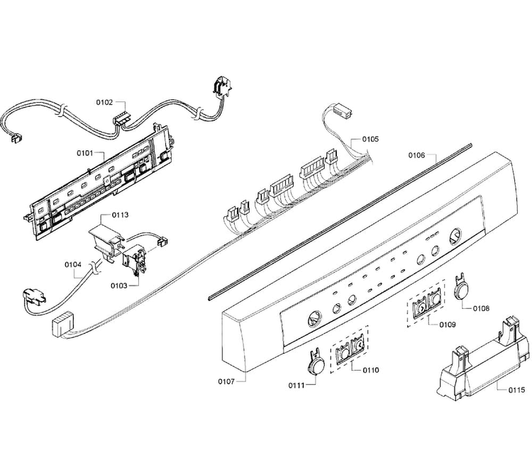 Control Panel Diagram and Parts List for SHE3AR52UC 08 Bosch Dishwasher
