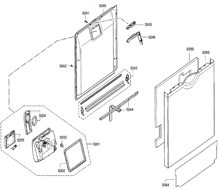 Door Diagram and Parts List for SGE68U55UC B3 Bosch Dishwasher