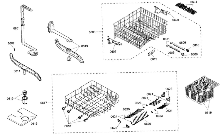 Accessories Diagram and Parts List for SHE55M06UC 48 Bosch Dishwasher