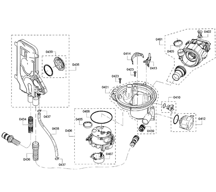 Pump Assy Diagram and Parts List for SHX65T55UC 01 Bosch Dishwasher