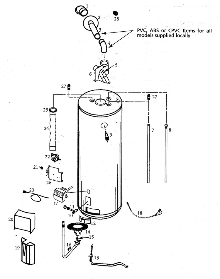 Water Heater Diagram and Parts List for 153332990HA  Kenmore Water Heater