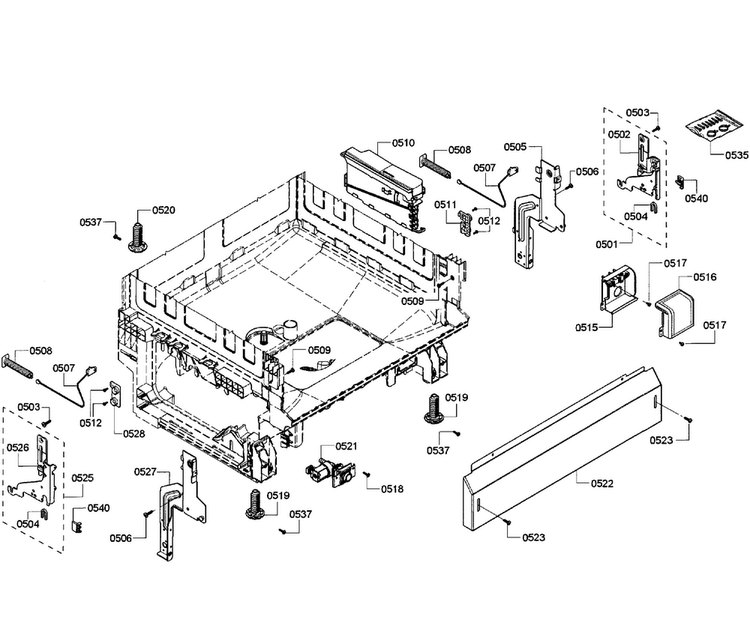 Base Assy Diagram and Parts List for SHE3AR75UC 08 Bosch Dishwasher