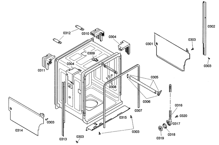 Cabinet Diagram and Parts List for SHE42L12UC 47 Bosch Dishwasher