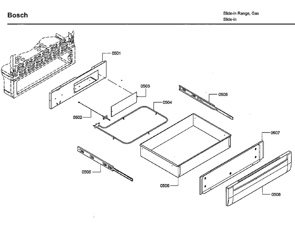 Drawer Diagram and Parts List for HDI7282U 08 Bosch Range