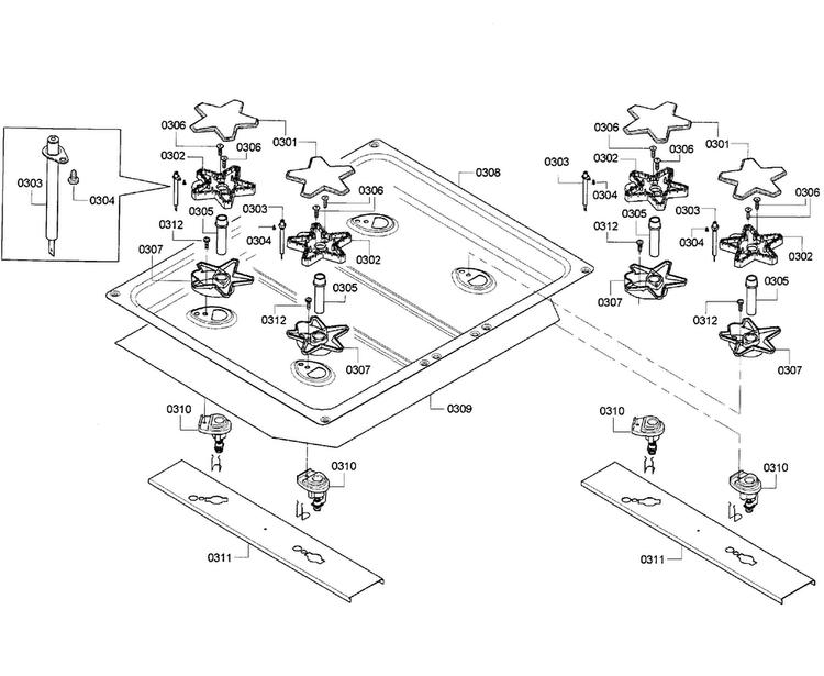 Top Assy Diagram and Parts List for PRD304GHC 01 Thermador Range