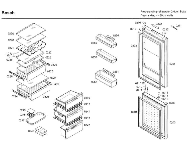 Door/drawer Asy Diagram and Parts List for B10CB80NVS 05 Bosch Refrigerator