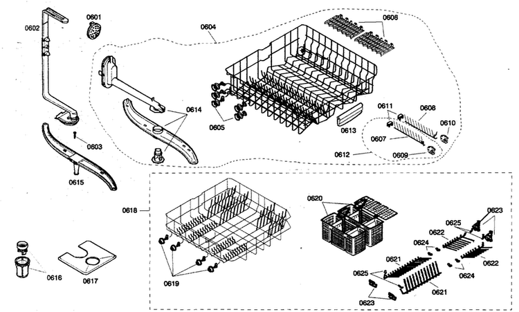 Basket Assy Diagram and Parts List for SHX46A06UC 21 Bosch Dishwasher