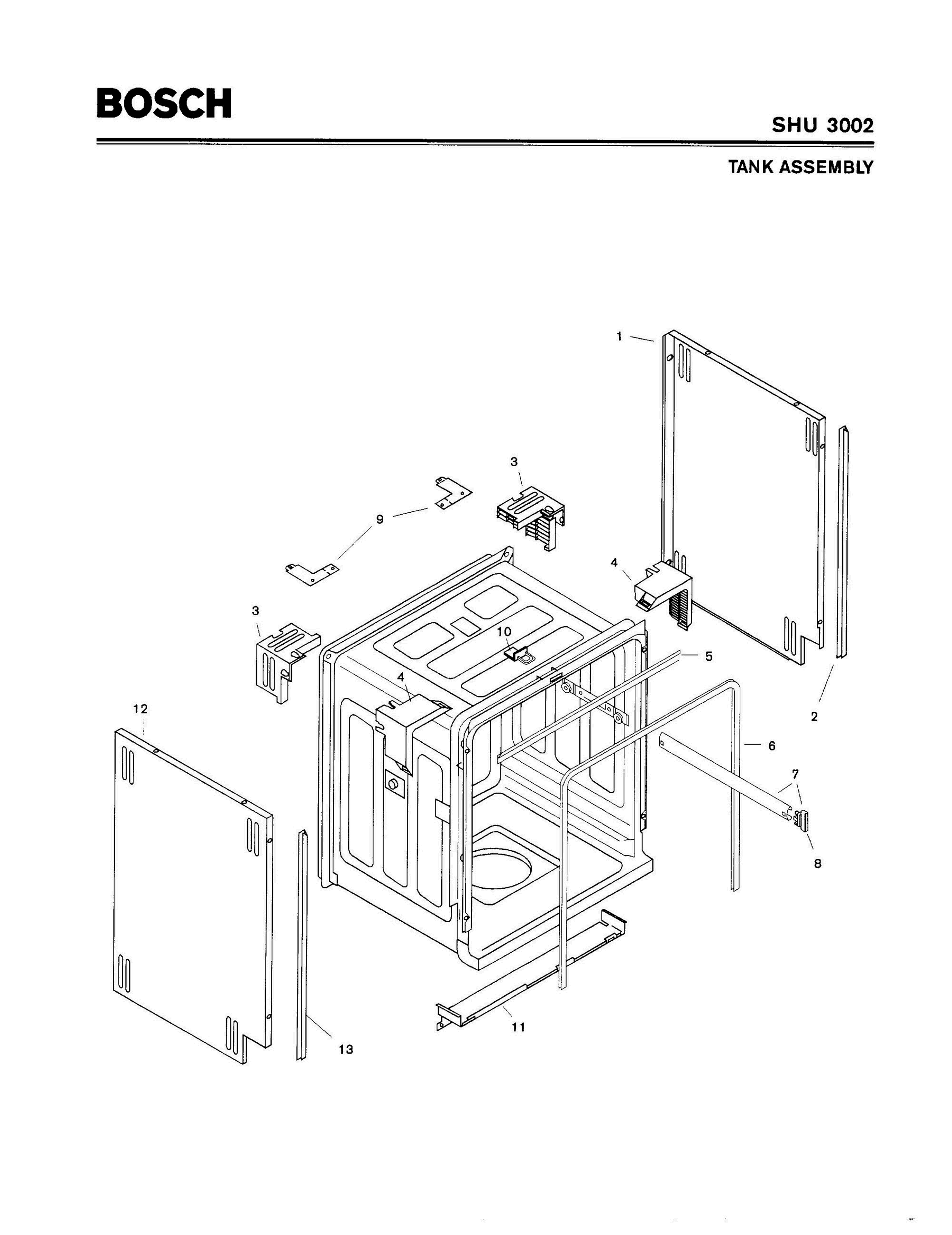 03 - TANK ASSEMBLY Diagram and Parts List for SHU3002  Bosch Dishwasher