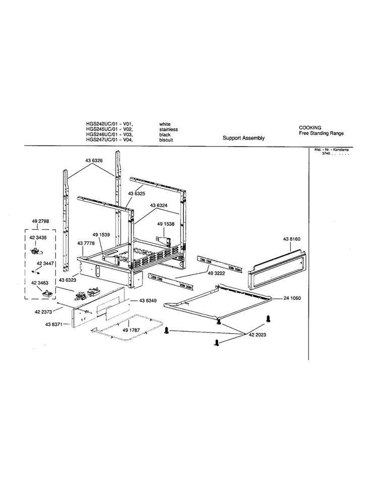 Support Assembly Diagram and Parts List for HGS247UC 01 Bosch Range