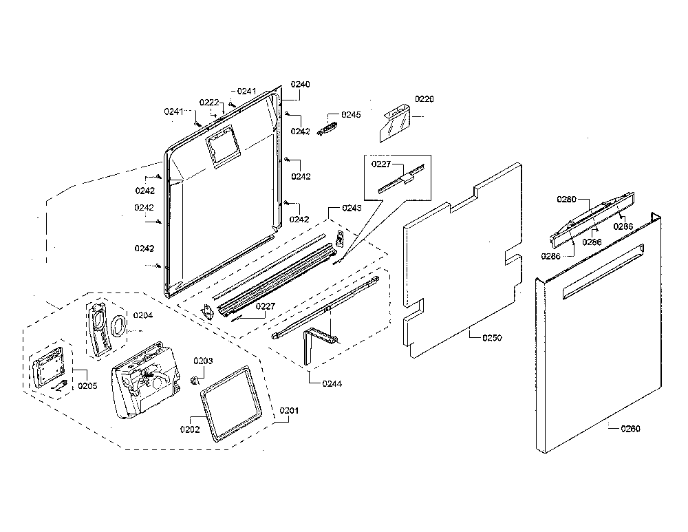 Door/dispenser Diagram and Parts List for SHP865WF5N 01 Bosch Dishwasher
