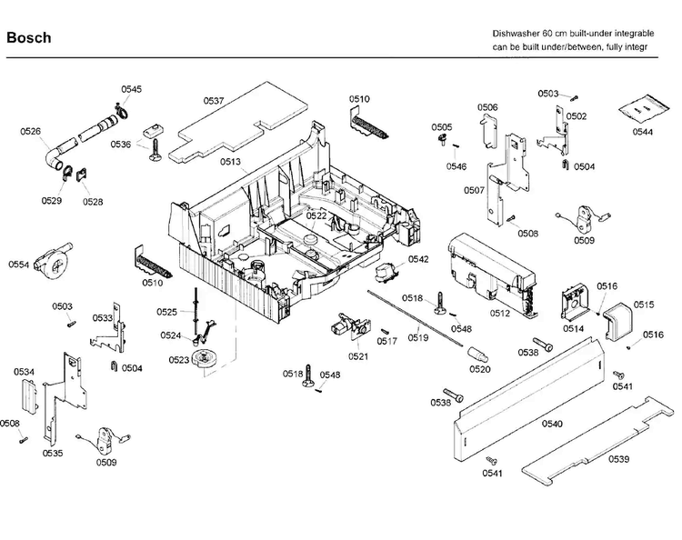 Base Diagram and Parts List for SHV68P03UC 60 Bosch Dishwasher