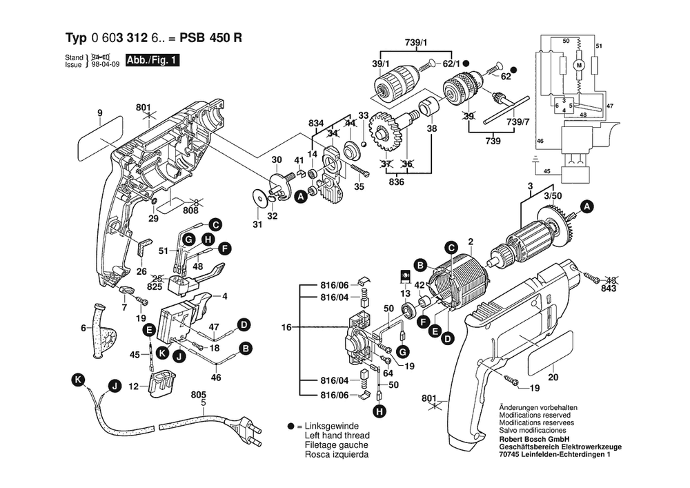 Section 1 Diagram and Parts List for 0603312632  Bosch Hammer Drill