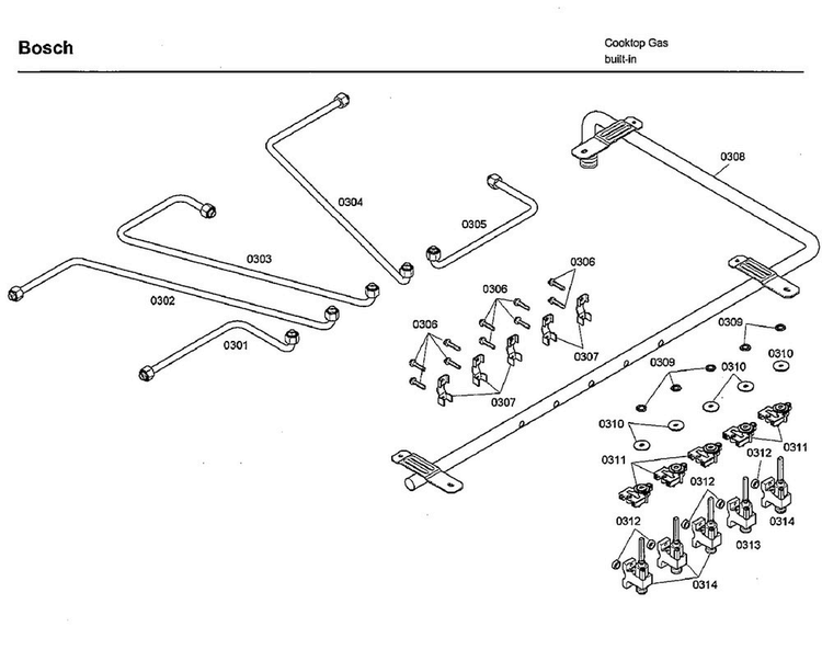 Tube Asy Diagram and Parts List for NGM8654UC 02 Bosch Cooktop