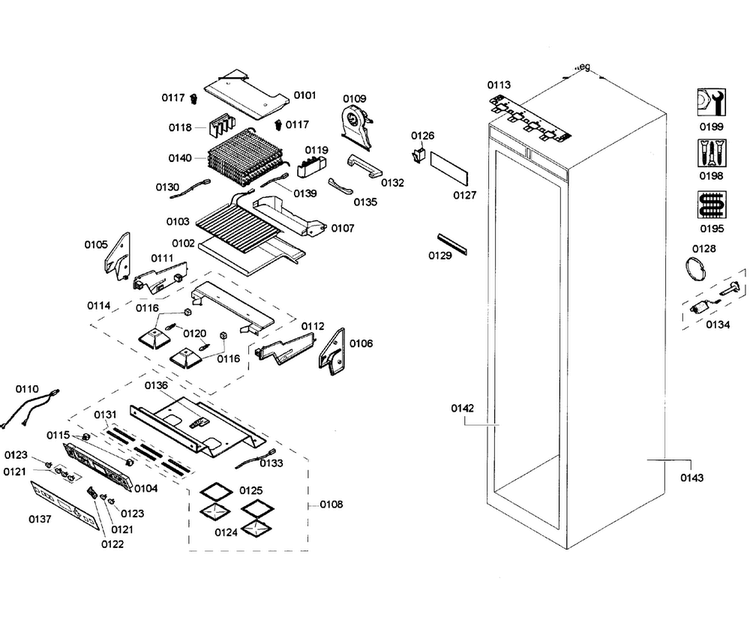 Cabinet Parts Diagram and Parts List for T24ID80NRP 39 Thermador Freezer