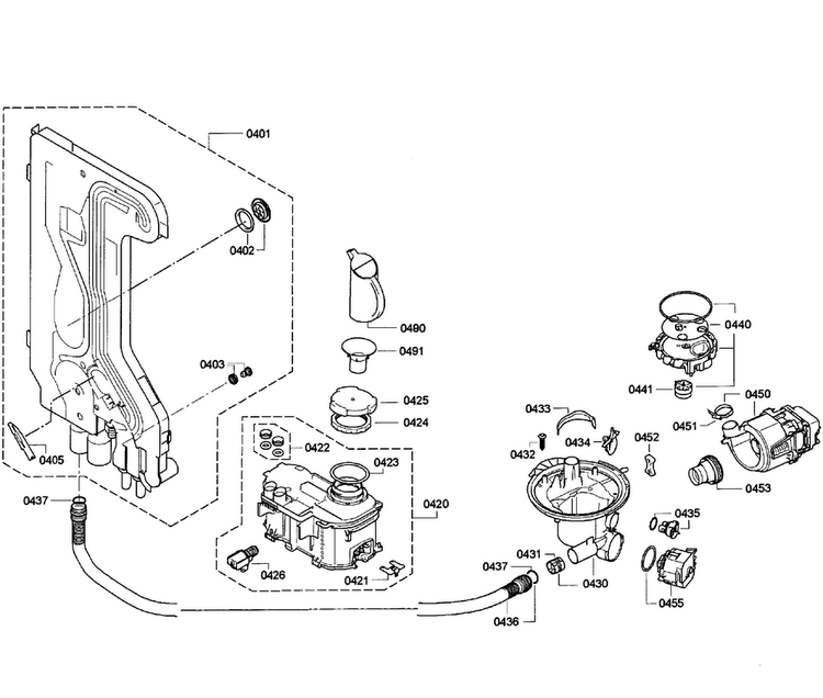 Pump Assy Diagram and Parts List for SGE63E06UC 52 Bosch Dishwasher