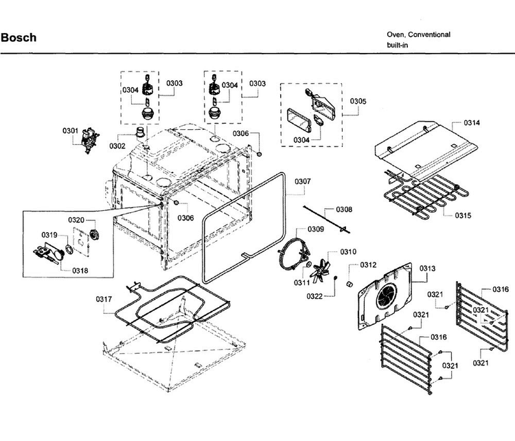 Cavity Diagram and Parts List for HBL8650UC 11 Bosch Wall Oven