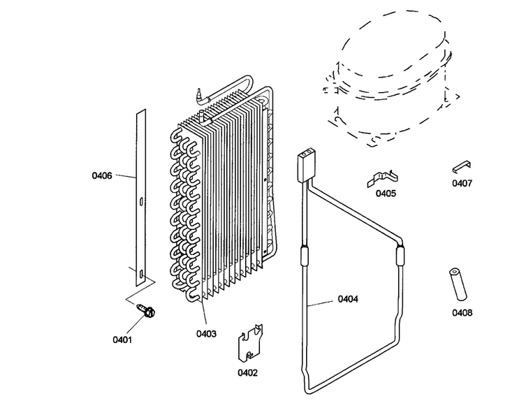 Evaporator Diagram and Parts List for KBUDT4255E 01 Thermador Refrigerator