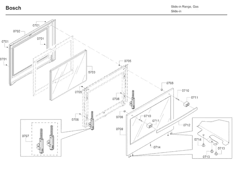 Door Diagram and Parts List for HDI8054U 05 Bosch Range