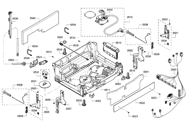 Base Diagram and Parts List for SHE7PT55UC 03 Bosch Dishwasher