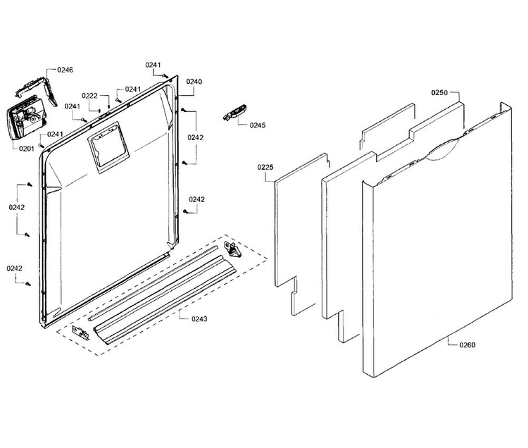 Door Section Diagram and Parts List for SHS5AVF2UC 01 Bosch Dishwasher