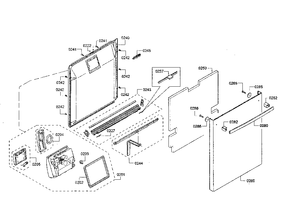 Door/dispenser Diagram and Parts List for SHX863WB5N 01 Bosch Dishwasher