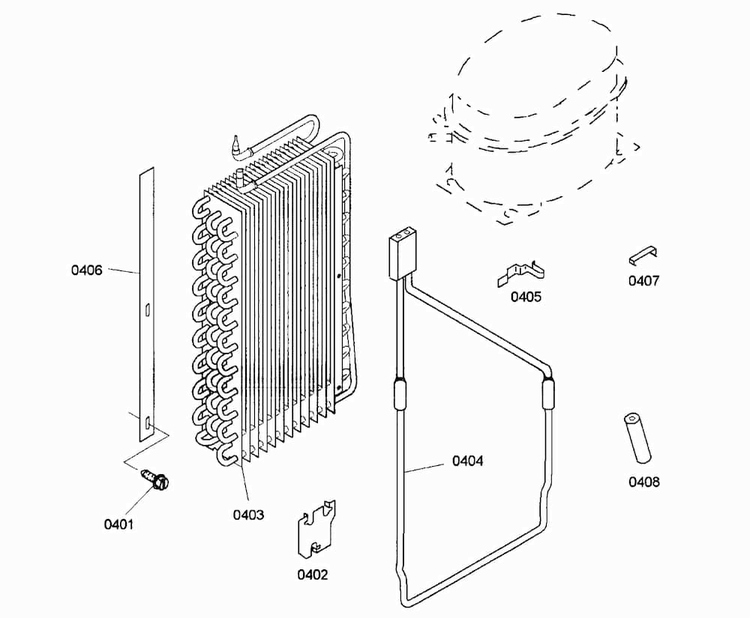 Evaporator Diagram and Parts List for KBUIT4265E 01 Thermador Refrigerator