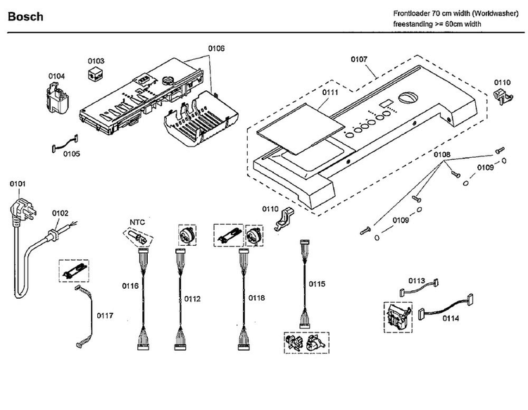 Control Panel Diagram and Parts List for WFMC3301UC 01 Bosch Washer