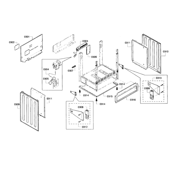 Frame Diagram and Parts List for HEI7132U 05 Bosch Range