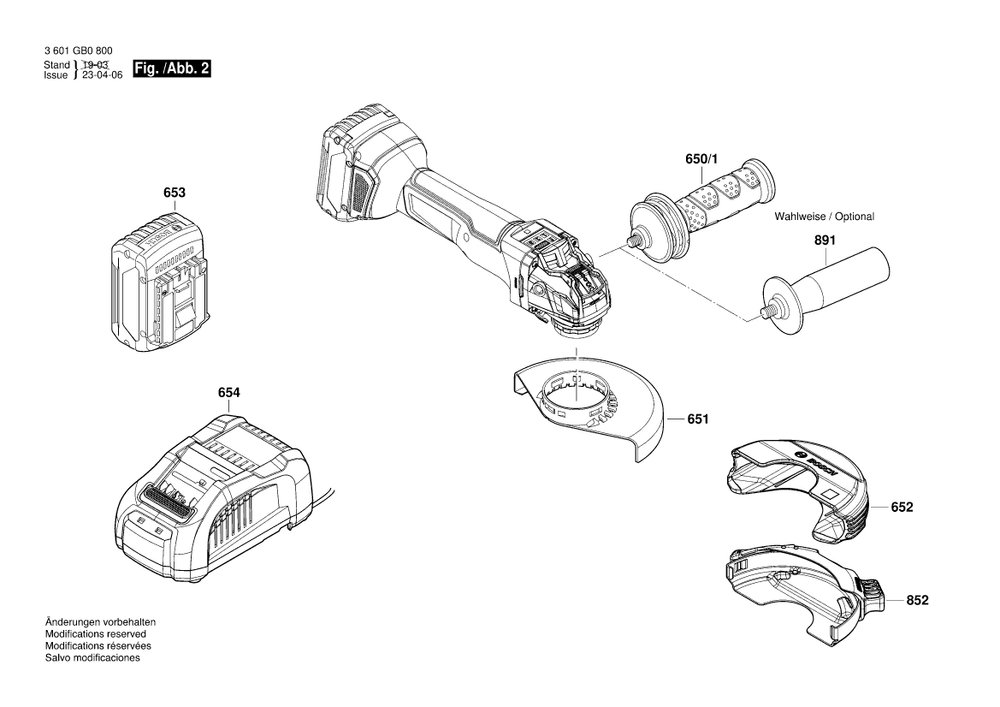 Diagram 2 Diagram and Parts List for GWX18V-10PSC 3 601 GB0 800 Bosch Angle Grinder