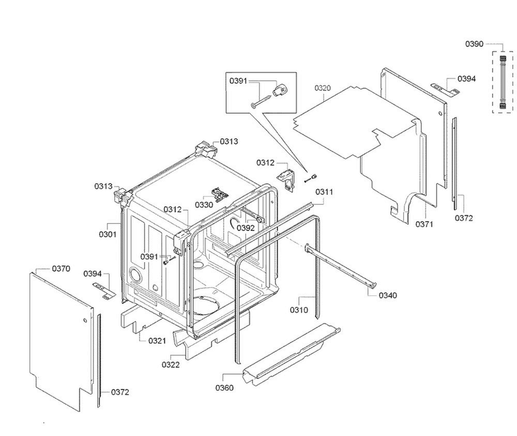 Tub Diagram and Parts List for SGE53U56UC C6 Bosch Dishwasher