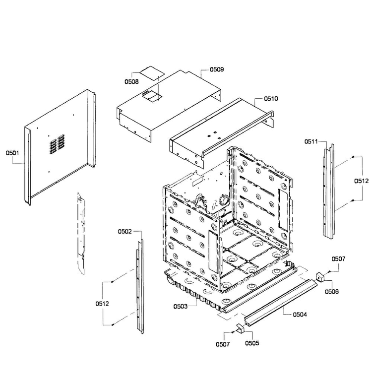Cabinet Diagram and Parts List for HBN3450UC 04 Bosch Wall Oven