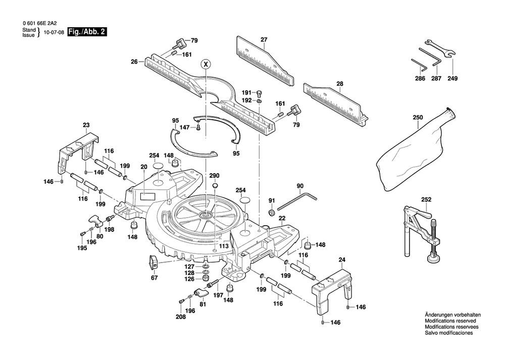 Diagram 2 Diagram and Parts List for 4310 0 601 66E 2A2 Bosch Miter Saw