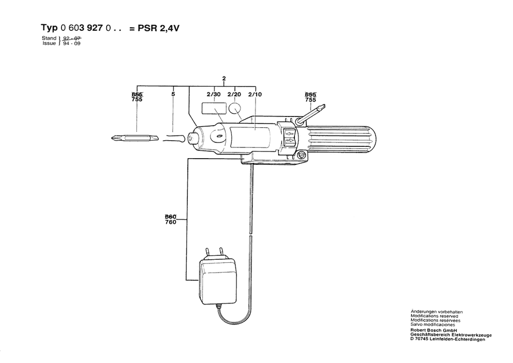 Section 1 Diagram and Parts List for PSR24V 0603927028 Bosch Screwdriver
