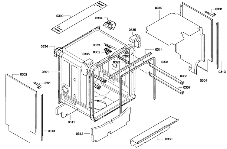 Cabinet Diagram and Parts List for SHX68E15UC 01 Bosch Dishwasher