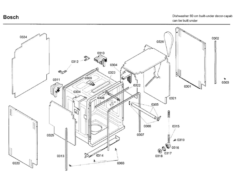 Frame Diagram and Parts List for SHE99C05UC 36 Bosch Dishwasher