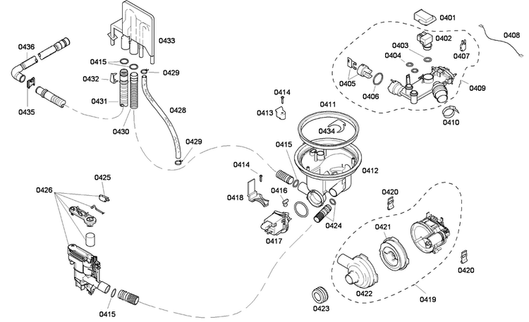 Pump Diagram and Parts List for SHE43F06UC 52 Bosch Dishwasher