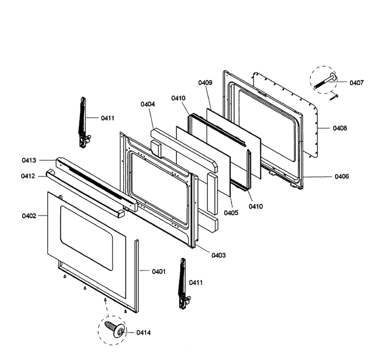 Door Assy Diagram and Parts List for HES3063U 03 Bosch Range