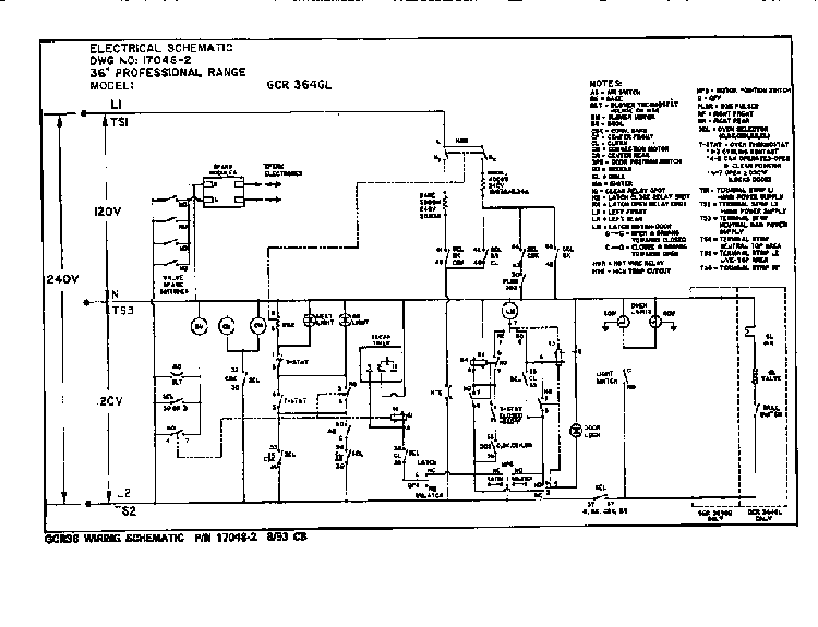 Section 1 Diagram and Parts List for GCR36-4GL  Thermador Range